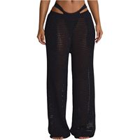 Pantalon Cache-maillot de bain en crochet pour femme, ajouré, à jambes larges, style plage bohème, pour les vacances, taille élastique, 100% coton, coupe ample