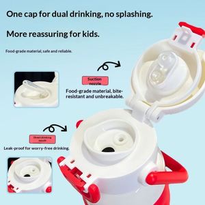 Linda Taza Infantil de Dibujos Animados con Doble Pajita, Termo Portátil de Acero Inoxidable 316, Personalizable para Estudiantes - Product Image 3