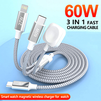 Kabel Data USB Type-C 3-in-1 1.8m dengan Pengisian Cepat untuk Smart Watch & iPhone, Cocok untuk Kantor, Rumah, dan Penggunaan Saat Bepergian