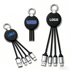Promotional Business Gift Sets 3 in 1 Keychain Charger Cable, Portable Charging Cable with Customized LED <b>Light</b> up LOGO - Product Image 1