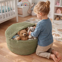 Housse de pouf multifonctionnelle en velours côtelé pour rangement de jouets, sans rembourrage, ronde, pour fauteuil de relaxation enfant, organisateur d'animaux en peluche