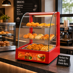 Vitrina Eléctrica Curva con Calefacción, Mostrador Calentador de Alimentos de Acero Inoxidable de 2 Niveles para Snacks, Panadería y Cafetería - Product Image 4