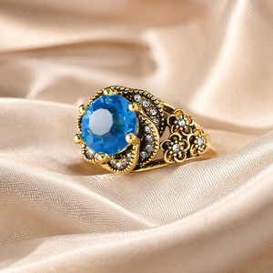 Anello retrò con pietra blu a forma di rosa, gioiello da donna dal design elegante per l'uso quotidiano - Product Image 4