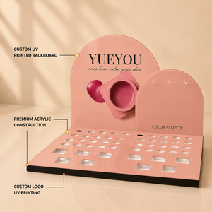 Support de présentation pliable et portable en acrylique moderne pour vernis à ongles et brillant à lèvres, idéal pour les salons de beauté et la vente au détail, avec un design en arc rose - Product Image 2