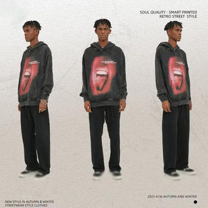 Sweat à capuche AR2680 420GSM pour homme, 100% coton, effet délavé, brodé, respirant, épais, pour l'automne - Product Image 4