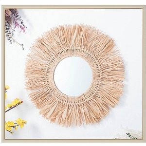 Raffia Round Woven <b>Mirror</b> Aluminum Lens Framed Wall <b>Hanging</b> Decor For Living Room Entryway Studio Home - Product Image 5