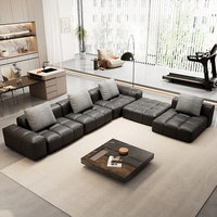 Ensemble de canapés modulaires carrés en cuir véritable noir de luxe, en bois massif, rembourrés, pour appartement et villa, directement de l'usine