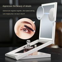 New Multifunctional Desktop Portable Folding Led Square Standing Cosmetic Mirror Plastic Frame Glass Storage Box 10 Times
