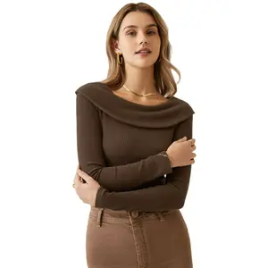 Odoodem chiffons pour femmes décontracté col rond manches longues pull tricoté chic et mature avec coussin de poitrine