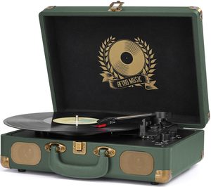 <span class=keywords><strong>Tourne</strong></span>-<span class=keywords><strong>disque</strong></span> vinyle portable vintage 3 vitesses avec haut-parleurs intégrés et transmission par courroie - Product Image 1