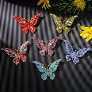 Broche de mariposa de diamantes de imitación ecológico Retro grande, joyería de aleación de moda para bodas, fiestas y regalos de mujer - Product Image 1