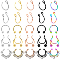 2025 personnalisé en acier inoxydable Dangle Clip sur manchette Non Piercing magnétique Faux mignon nez Septum cerceau narine anneau goujon manchettes bijoux