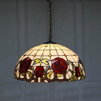 Luminaire suspendu de style Tiffany LongHuiJing de 16 pouces avec motif de rose et verre teinté rétro