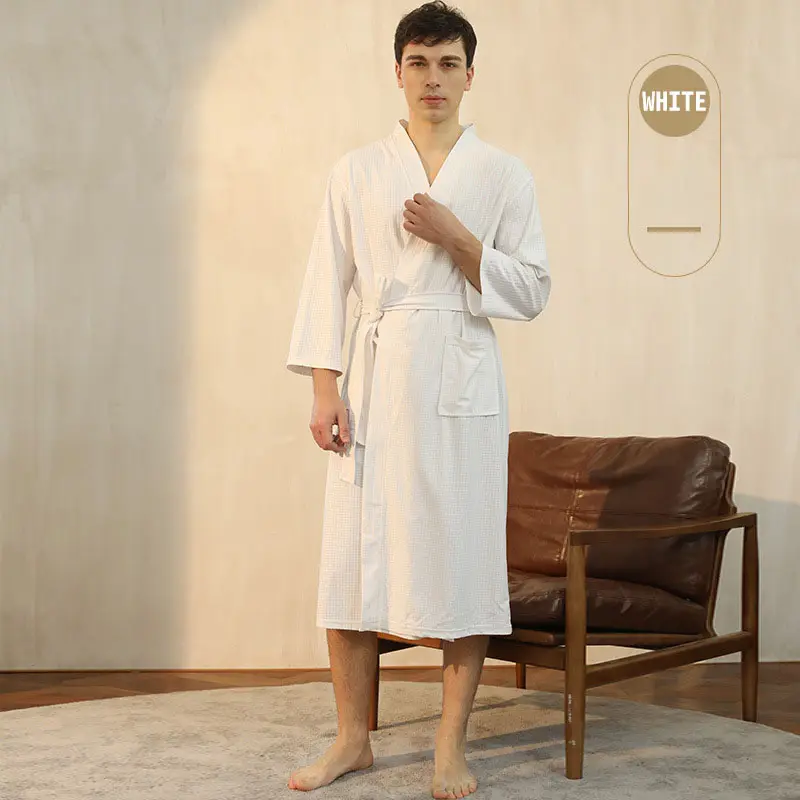 Accappatoio da uomo Kimono accappatoio morbido asciugamano da doccia accappatoi lunghezza cappotto per la vasca idromassaggio dell'hotel Spa