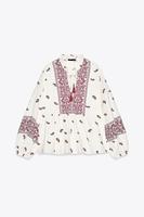 Chemisiers et chemises en lin à fleurs pour femmes, style personnalisé, nouveau style, col en V, manches raglan, imprimés vintage tendance