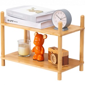 <b>Desktop</b> <b>Shelf</b> 2 Tier Bamboo Storage Rack For Kitchen Counter Cosmetics Snacks Figurines Organization - Product Image 1