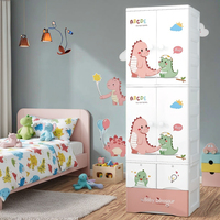 Bestseller Cartoon Kleiderschrank mit Aufhängemöglichkeit 4-Schichtiger Kinder-Kleiderschrank Einfach und Robust mit Schubladen Babyzimmer-Schrank mit Türen