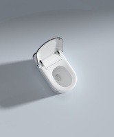 WC intelligent de luxe sans rebord, sans réservoir, avec bidet allongé, chasse d'eau automatique au pied, ouverture du couvercle, lavage à l'eau chaude, séchage, auto-nettoyant, en céramique, à poser au sol