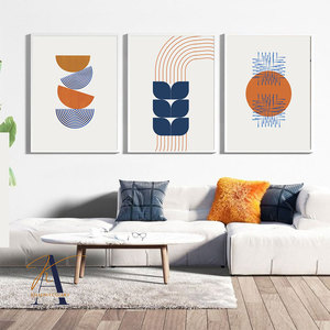 HAOWAI OEM/ODM Set di 3 Stampe d'Arte Murale Moderna di Metà Secolo, Stampe Digitali Geometriche Astratte, Arte da Galleria Blu e Arancione - Product Image 1