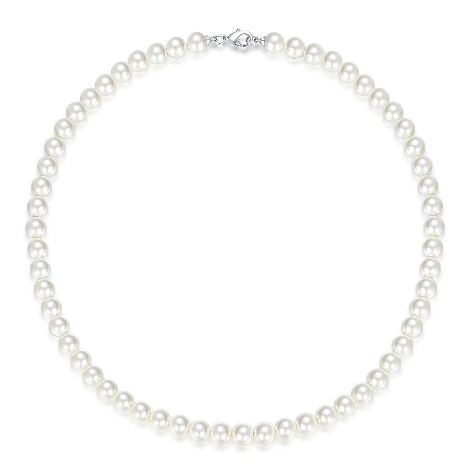 Classic Dainty Jewelry Lobster Clasp 8mm Round Shaped White Pearl Choker Necklace for Men or Women