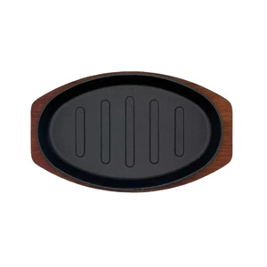 Produit Tendance 2026 <span class=keywords><strong>Plaque</strong></span> <span class=keywords><strong>de</strong></span> cuisson ovale commerciale en fonte <span class=keywords><strong>pour</strong></span> steak avec support isolant en bois - Product Image 2
