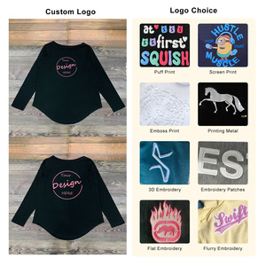 OEM personnalisé femmes 100% coton respirant col bateau ourlet incurvé couleur unie t-shirts à manches longues pour l'été - Product Image 2