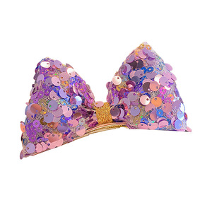 Pince à cheveux double en tissu avec nœud 3D à paillettes colorées pour enfants, n'abîme pas les cheveux, mignonne pour petites filles, style princesse - Product Image 5