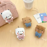 Porte-clés en peluche Bubu Dudu, adorable poupée panda en salopette, pendentif de sac pour couple Kawaii, jouet animal de dessin animé, objets mignons, cadeau de Saint-Valentin