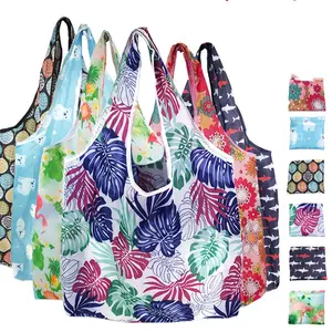 Túi Tote Gấp Gọn In Hoa Chất Lượng Cao Túi Mua Sắm Tạp Hóa Gấp Gọn 190T Bằng Polyester Dung Tích Lớn Có Thể Tái Sử Dụng