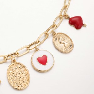 EDGE Collier Vintage Charmant Multi-Pendentifs, Chaîne Cœur Fleur Cerise Pièce de Monnaie, Collier Statement Y2K, Bijoux Tendance Femme - Product Image 4