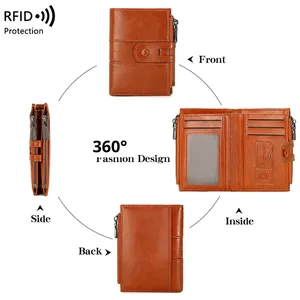 Nouveau portefeuille antivol RFID avec double fermeture éclair, en cuir PU vintage, porte-cartes de visite et passeport pour la mode européenne et américaine - Product Image 3