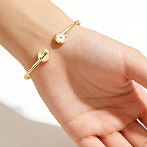 Brazalete Abierto de Acero Inoxidable con Baño de Oro Real y Grabado de Semilla de Mostaza, Joyería de Fe para Mujer, Resistente al Deslustre - Product Image 1