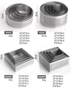 Heighten Stainless Steel Bakeware Metal Cake Mousse Ring Perforated French Bake Tartlet Mold Pie Tart Cake Ring Baking Tools Set