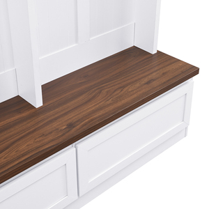 Modern 4-in-1 Adjustable <strong>Hall</strong> Tree Wood Grain Bench Bedroom Versatile <strong>Coat</strong> <strong>Rack</strong> 2 Large Drawer Entrance Organizer White - Product Image 3