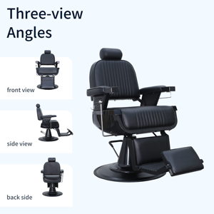 Black Hydraulic Barber <b>Chair</b> with <b>Reclining</b> Backrest PU <b>Leather</b> 360° Swivel Heavy Duty Base Adjustable Headrest & Footrest - Product Image 2