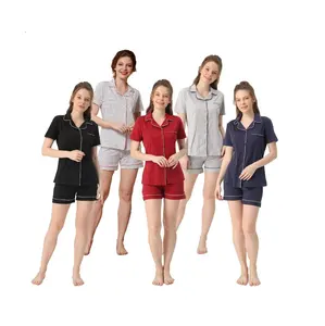 Ensemble de pyjama à manches courtes pour femme, en coton, logo personnalisé, grande taille, vente en gros