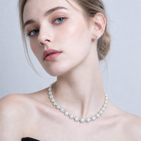 OUGEPHELI Parure de bijoux en argent sterling 925 avec moissanite, collier tennis effet feu arc-en-ciel VVS1 et boucles d'oreilles clous étincelantes pour femme