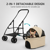 Carrito para Mascotas 2 en 1, Cesta Desmontable, Plegable, para Perros y Gatos, Toldo Doble, Ruedas EVA, Freno de un Pie, OEM