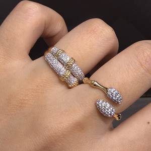 Aazuo 18K แหวนข้อต่อทำจากไม้ไผ่ประดับเพชรธรรมชาติแท้สีเหลืองทองแบบวินเทจเหมาะสำหรับใส่ในชีวิตประจำวันเป็นของขวัญสำหรับงานเลี้ยงวันเกิดของผู้หญิง - Product Image 5