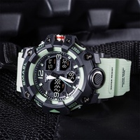 Montre numérique carrée en plastique SMAEL 8008 pour homme, mode sport, résistante à l'eau 3BAR, chronographe, chronomètre, alarme, affichage LED lumineux