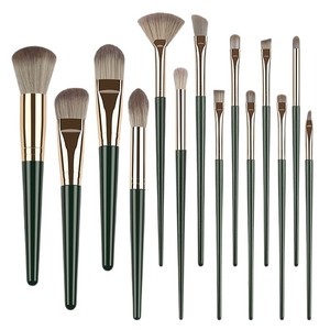 14pcs Makeup Brush Set Synthetic Fiber Plastic Handle Leather Case Face Contour Blush Loose Powder Professional OEM Kit - Product Image 5