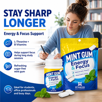 Vitahall Chewing-gum Énergie et Concentration Sans Sucre à la Menthe avec L-Théanine et Vitamines B, 60 Pièces, Complément Alimentaire Portable pour Voyage
