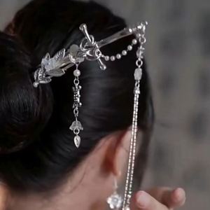Pince à cheveux longue à pampilles pour femmes, épingles à cheveux en forme d'épée chinoise, épingles à cheveux florales faites à la main, accessoires de bijoux fantaisie, ornements capillaires - Product Image 5