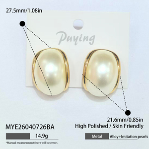 Boucles d'oreilles pendantes Fendy en argent avec bouton géométrique et perle, style mode - Product Image 4
