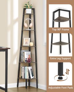Estante de Esquina, Estantería de Esquina de 5 Niveles, Estante Tipo <span class=keywords><strong>Escalera</strong></span> Rústico, Soporte de Exhibición Industrial para Sala de Estar, Cocina, Oficina en Casa - Product Image 4