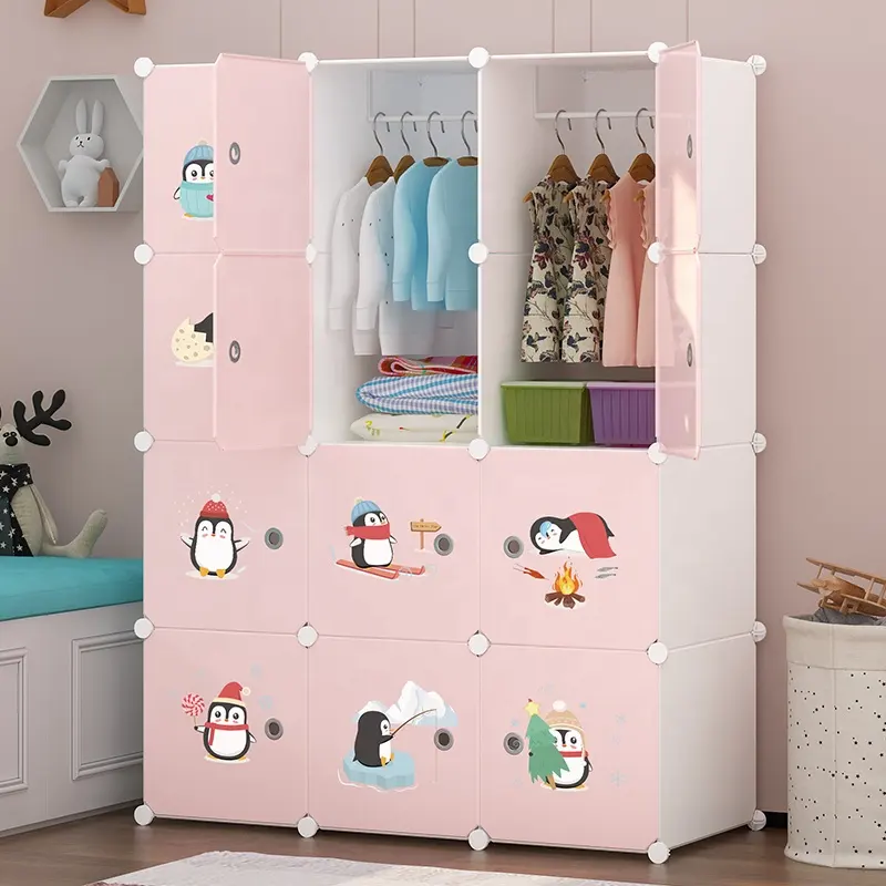 Children Modern Bedroom Wardrobes Baby Clothes Storage Blue
