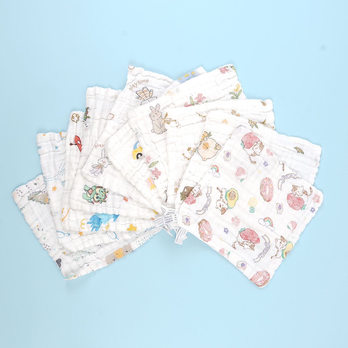 ผ้าเช็ดหน้าสี่เหลี่ยมผ้ากอซ 6 ชั้น [แพ็ค 5 ชิ้น ลายสุ่ม]