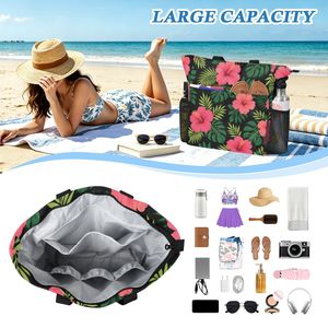 Bolsa de Playa de Verano con Estampado de Flores Hawaianas Personalizada para Mujer, Cierre de Cremallera, Forro de Poliéster, Bolsa de Viaje Portátil de Gran Capacidad - Product Image 4