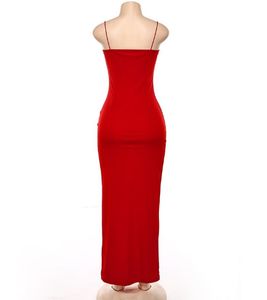 Robe moulante sexy d'été pour femmes, robe moulante sexy à bretelles spaghetti, robe fendue unie, robe fourreau, vestidos - Product Image 4