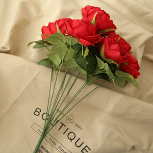 ช่อดอกกุหลาบผ้าไหมประดิษฐ์สำหรับตกแต่งงานแต่งงาน 10 หัว สีชมพู - Product Image 2